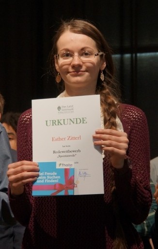 Esther Zitterl/EHJ Gymnasium BORG Bad Aussee: zweiter Platz beim Bundesredewettbewerb